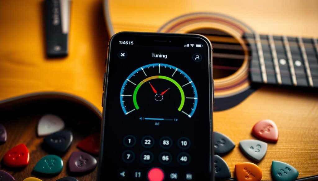 Aplicación de afinación de guitarra en uso